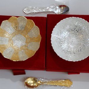 NWT 2 Silver & Silver-Gold Bowls with Spoons